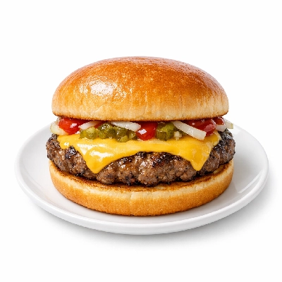 Cheeseburger with condiments