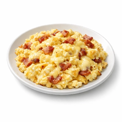 Cheesy bacon egg scramble