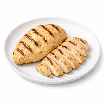 Chicken broiler or fryers breast skinless boneless meat only cooked grilled