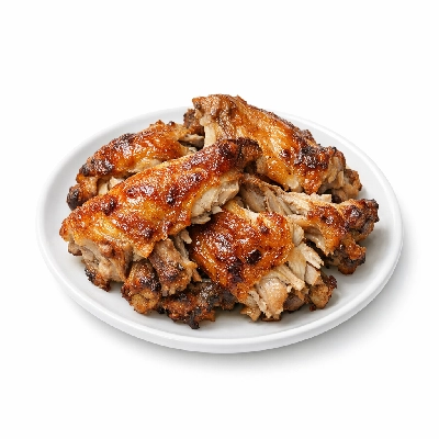 Chicken broiler rotisserie bbq back meat and skin