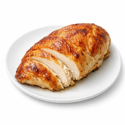 Chicken broiler rotisserie bbq breast meat and skin