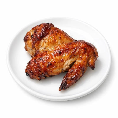 Chicken broiler rotisserie bbq wing meat and skin