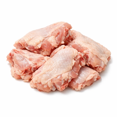 Chicken broilers or fryers back meat and skin raw