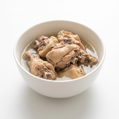 Chicken broilers or fryers back meat only cooked stewed