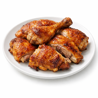 Chicken broilers or fryers dark meat and skin cooked roasted