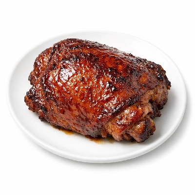 Chicken broilers or fryers dark meat thigh and skin cooked braised