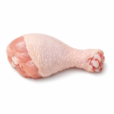 Chicken broilers or fryers drumstick meat and skin raw