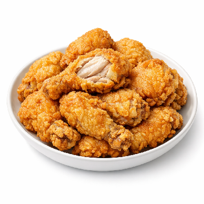 Chicken broilers or fryers light meat and skin cooked fried batter