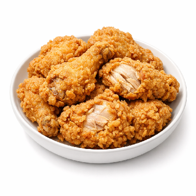 Chicken broilers or fryers light meat and skin cooked fried flour