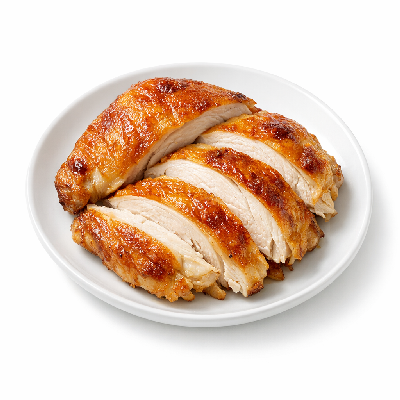 Chicken broilers or fryers light meat and skin cooked roasted