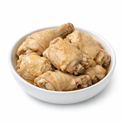 Chicken broilers or fryers light meat and skin cooked stewed