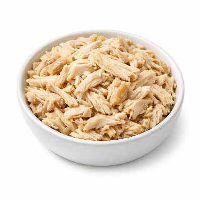 Chicken broilers or fryers light meat only cooked stewed