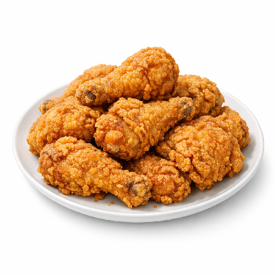 Chicken broilers or fryers meat and skin cooked fried flour