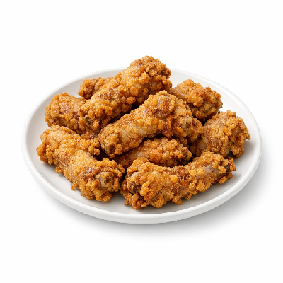 Chicken broilers or fryers meat and skin giblets neck cooked fried flour