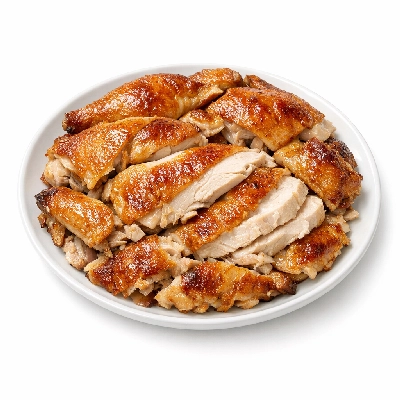 Chicken capons meat and skin cooked roasted