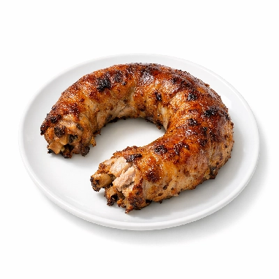 Chicken capons meat and skin giblets neck cooked roasted