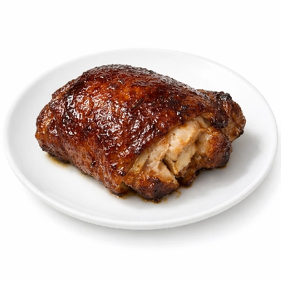 Chicken dark meat thigh and skin enhanced cooked braised