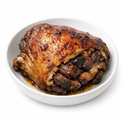 Chicken dark meat thigh and skin enhanced cooked roasted