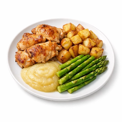 Chicken, Potatoes, & Asparagus with Applesauce