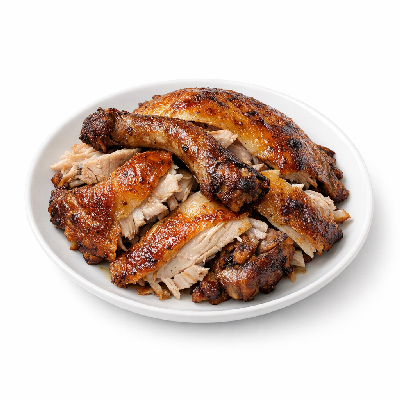 Chicken roasting meat and skin giblets neck cooked roasted