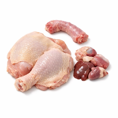 Chicken roasting meat and skin giblets neck raw