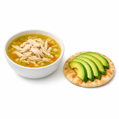 Chicken Soup & Pita with Avocado