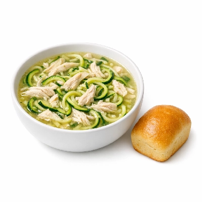 Chicken Zoodle Soup and Mug Bread