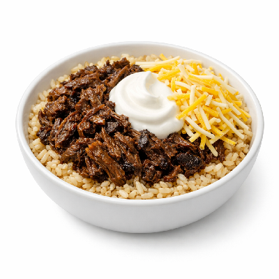 Chipotle Brown Rice Barbacoa Sour Cream Cheese Bowl