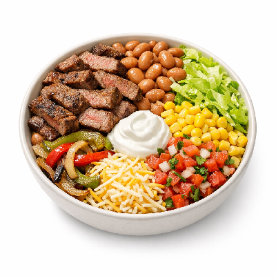 Chipotle Steak Bowl Pinto Fajitas Pico Corn Sour Cream Cheese Lettuce