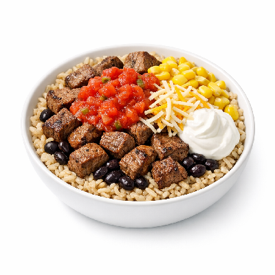 Chipotle Steak Brown Rice Black Beans Salsa Corn Mild Tomato Cheese Sour Cream Bowl