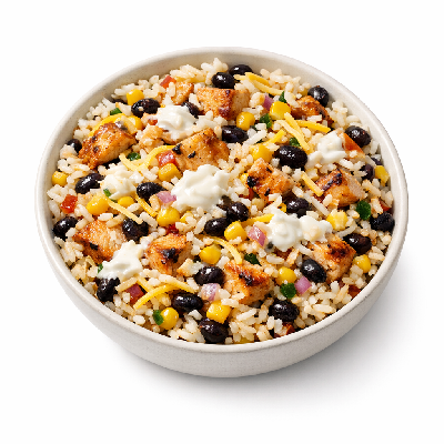 Chipotle White Rice Black Beans Corn Salsa Cheese and Sour Cream Chicken Bowl