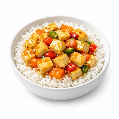 Citrus Peppers and Tofu on Rice