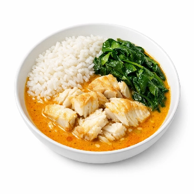 Coconut Curry with Fish, Greens & Rice