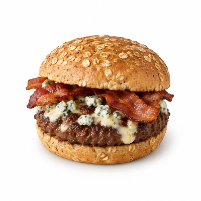 Coco's Bakery Restaurant Bacon Bleu Cheese Burger Wheat Oat Bun