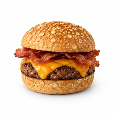 Coco's Bakery Restaurant Bacon Cheddar Burger Wheat Oat Bun