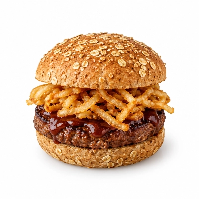 Coco's Bakery Restaurant BBQ Onion Straw Burger Wheat Oat Bun