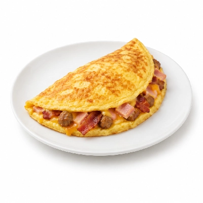 Coco's Bakery Restaurant Breakfast Bacon Ham & Sausage Omelette