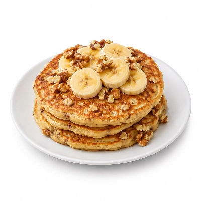 Coco's Bakery Restaurant Breakfast Banana Walnut Pancakes with Brown Sugar Combo