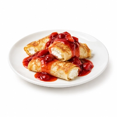 Coco's Bakery Restaurant Breakfast Strawberry Cheese Blintzes Combo