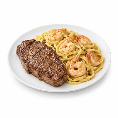 Coco's Bakery Restaurant Natural Angus Top Sirloin & Scampi Style Shrimp Pasta