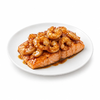 Coco's Bakery Restaurant Salmon Topped with Teriyaki Shrimp
