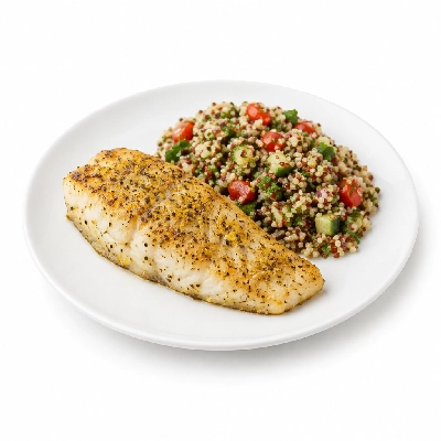 Coco's Bakery Restaurant Seasonal Favorites Fit & Lively Lemon Pepper Barramundi with Quinoa Salad