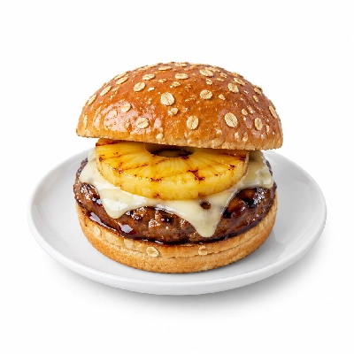 Coco's Bakery Restaurant Teriyaki Pineapple Swiss Burger Wheat Oat Bun