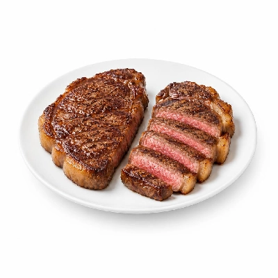 Cooked Beef Top Sirloin Steak Strip, Choice, Broiled, Separable Lean and Fat, Trimmed to 1/8"
