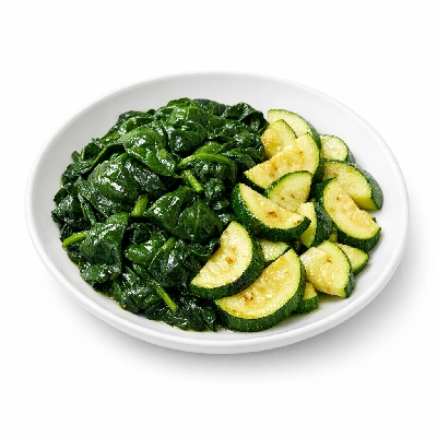 Cooked spinach and zucchini
