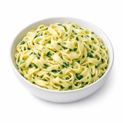 Cooked spinach egg noodles boiled without salt
