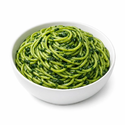 Cooked spinach spaghetti without salt