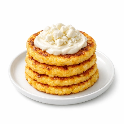 Corn cakes with cheese and spread
