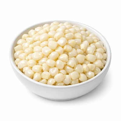 Corn sweet white frozen kernels cut off cob boiled drained with salt