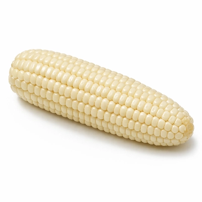 Corn sweet white frozen kernels on cob cooked boiled drained without salt